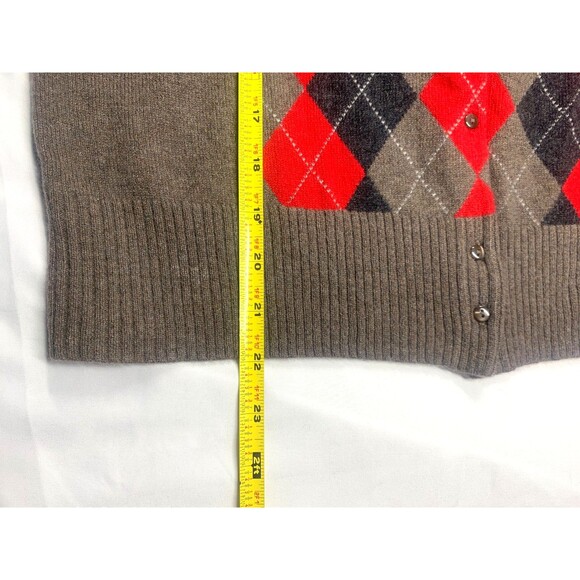 J. Crew Argyle Cardigan Sweater Womens Size L Brown Red 100% Cashmere Y2K - Picture 5 of 7